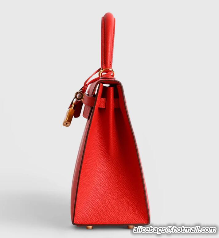 Top Quality Hermes Kelly Sellier 25/28cm Bag in Original Epsom Leather H0102 Red/Gold 2026 (Half Handmade)