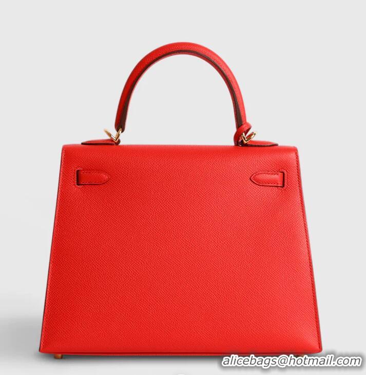Top Quality Hermes Kelly Sellier 25/28cm Bag in Original Epsom Leather H0102 Red/Gold 2026 (Half Handmade)