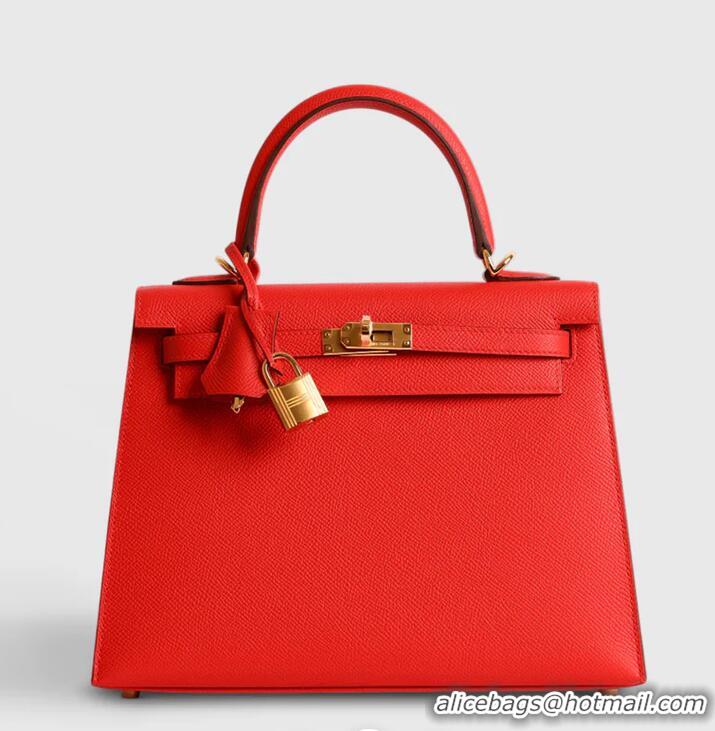 Top Quality Hermes Kelly Sellier 25/28cm Bag in Original Epsom Leather H0102 Red/Gold 2026 (Half Handmade)