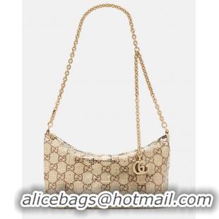 Famous Brand Gucci Metallic GG Mesh Should Bag With Charm ‎874771 Gold 2026