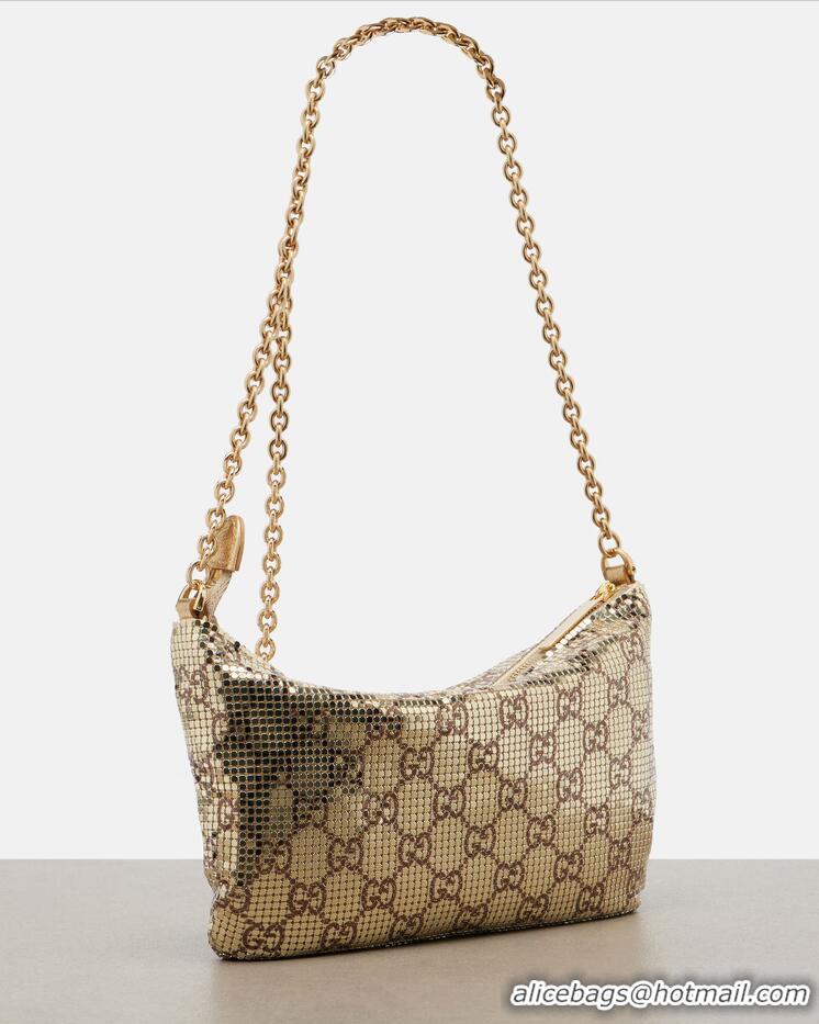 Famous Brand Gucci Metallic GG Mesh Should Bag With Charm ‎874771 Gold 2026