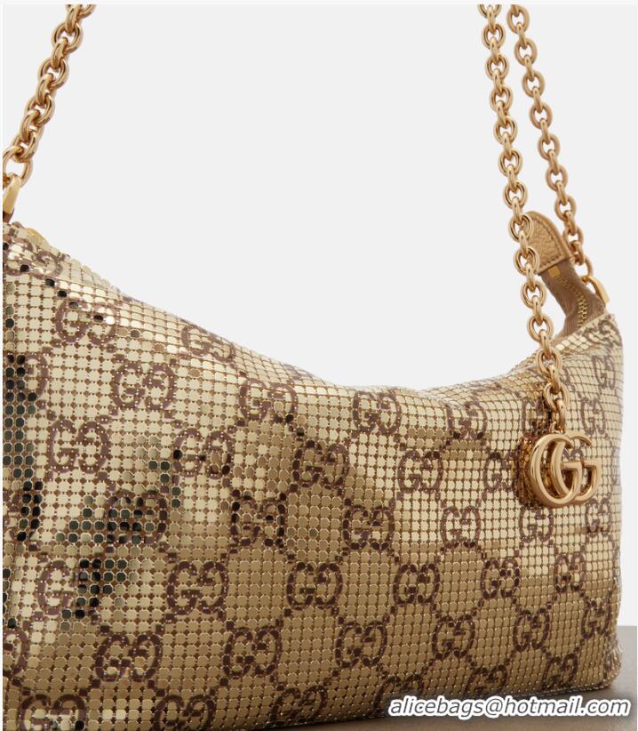Famous Brand Gucci Metallic GG Mesh Should Bag With Charm ‎874771 Gold 2026
