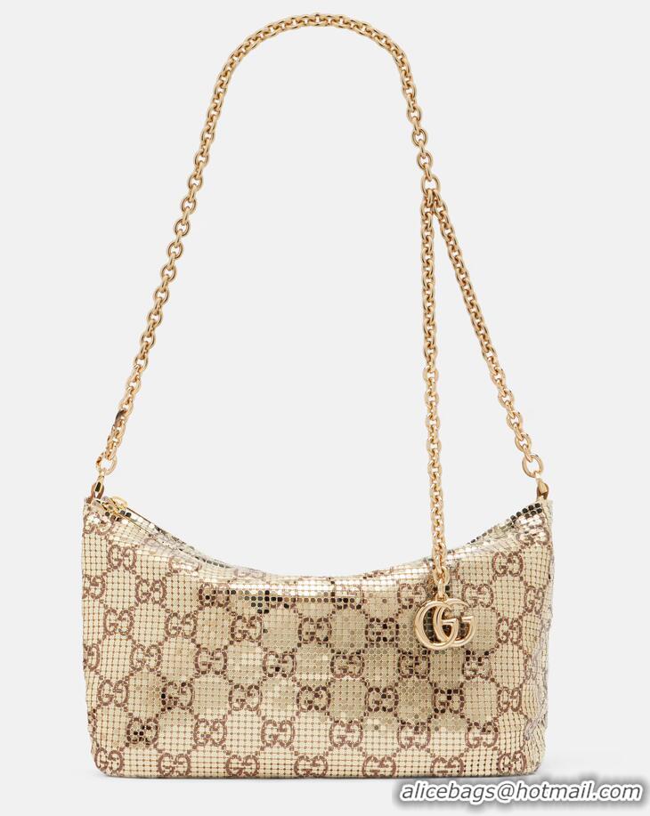 Famous Brand Gucci Metallic GG Mesh Should Bag With Charm ‎874771 Gold 2026