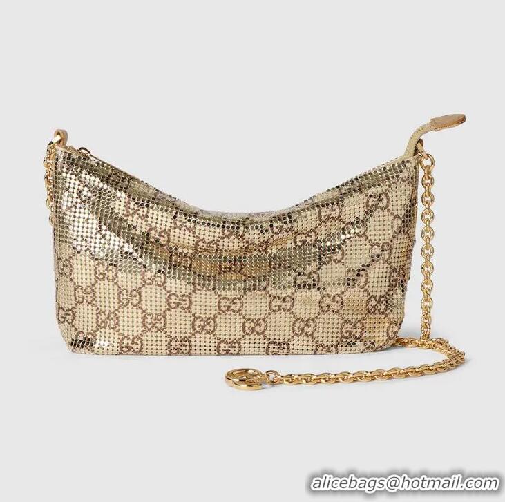 Famous Brand Gucci Metallic GG Mesh Should Bag With Charm ‎874771 Gold 2026
