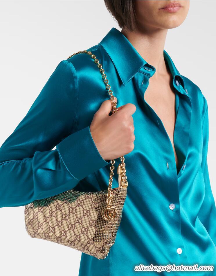 Famous Brand Gucci Metallic GG Mesh Should Bag With Charm ‎874771 Gold 2026