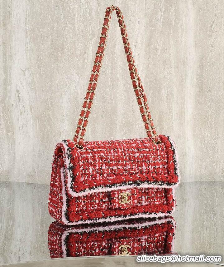 Cheapest Chanel Classic Handbag Tweed fabric/gold-plated metal AS5188 Red/Pink/Black 2026