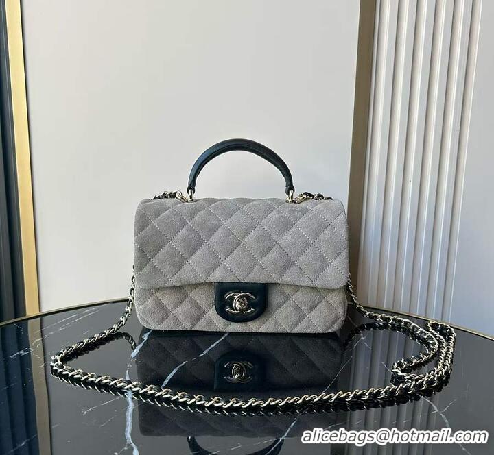 Good Product Chanel Classic Flap Bag In Quilted Suede With Leather Top Handle Bag AS5158 Grey 2026