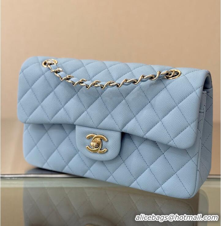 Famous Brand Chanel Classic Flap Bag Caviar Leather AP4176 Light Blue/Gold 2026