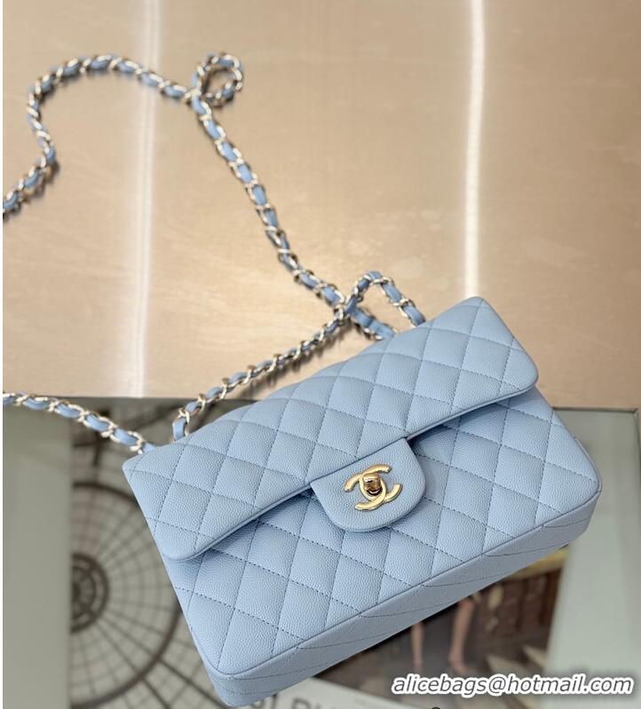Famous Brand Chanel Classic Flap Bag Caviar Leather AP4176 Light Blue/Gold 2026