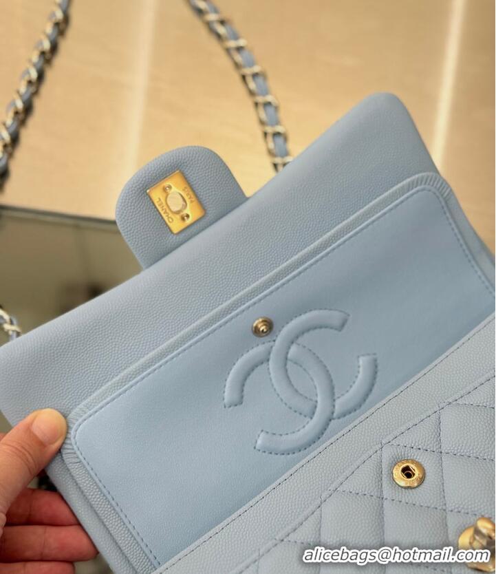 Famous Brand Chanel Classic Flap Bag Caviar Leather AP4176 Light Blue/Gold 2026