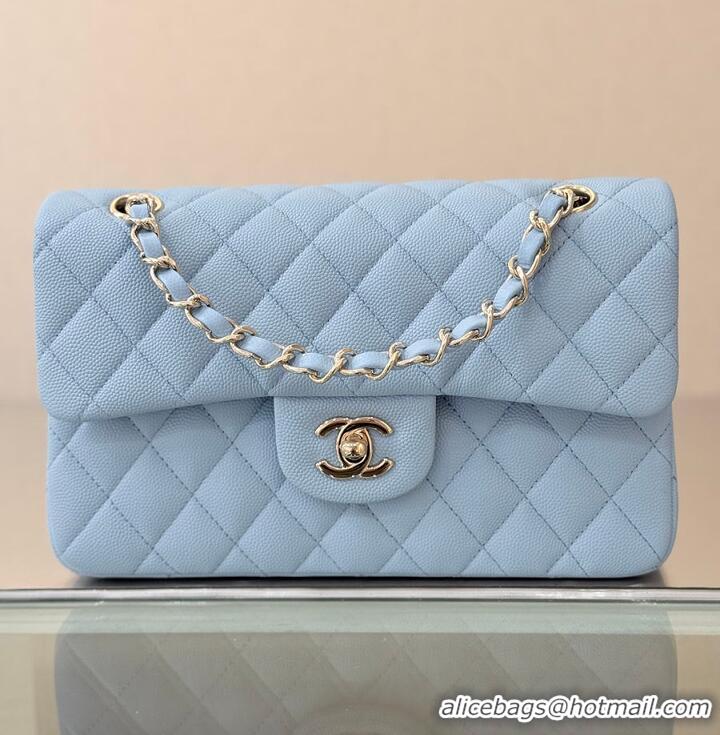 Famous Brand Chanel Classic Flap Bag Caviar Leather AP4176 Light Blue/Gold 2026