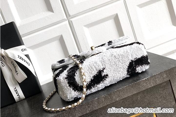 Top Design Chanel Sequined Classic Flap Bag Wave Pattern AS5198 Black/White 2026