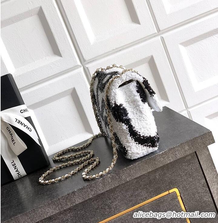 Top Design Chanel Sequined Classic Flap Bag Wave Pattern AS5198 Black/White 2026