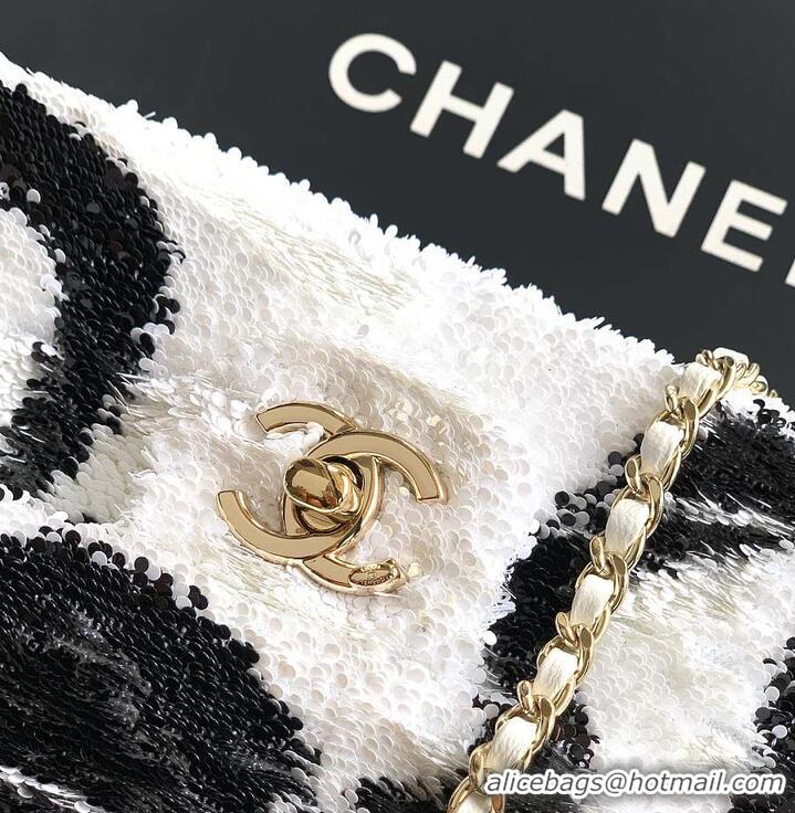 Top Design Chanel Sequined Classic Flap Bag Wave Pattern AS5198 Black/White 2026