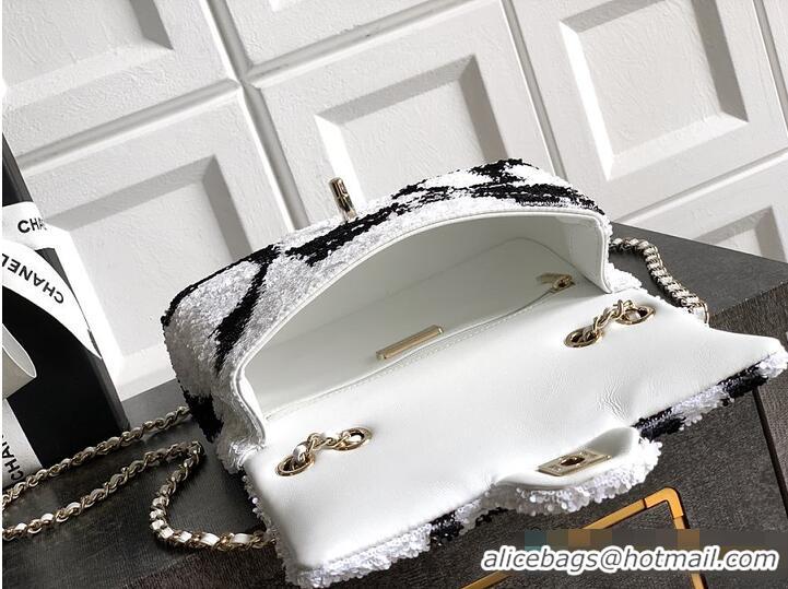 Top Design Chanel Sequined Classic Flap Bag Wave Pattern AS5198 Black/White 2026