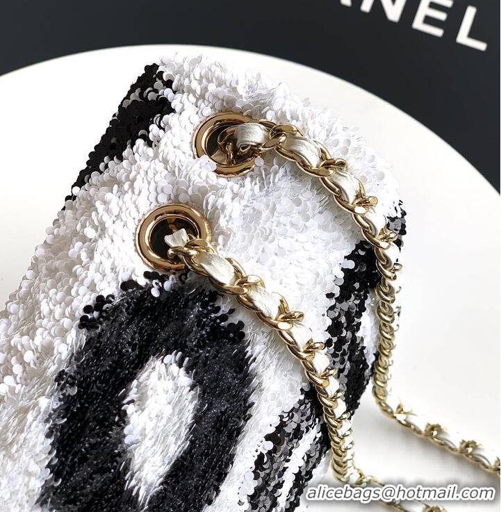 Top Design Chanel Sequined Classic Flap Bag Wave Pattern AS5198 Black/White 2026
