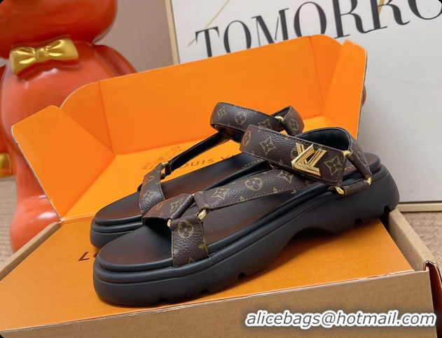 Top Grade Louis Vuitton Nevada Comfort Sandals Brown Monogram Canvas 6062301