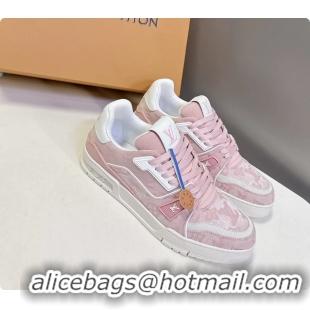 Top Design Louis Vuitton LV Trainer Sneakers Denim Light Pink Monogram Canvas 6062302