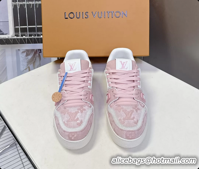 Top Design Louis Vuitton LV Trainer Sneakers Denim Light Pink Monogram Canvas 6062302
