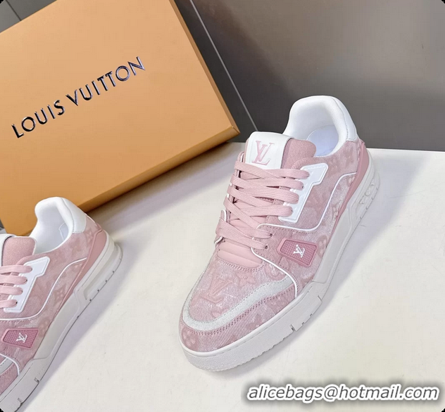 Top Design Louis Vuitton LV Trainer Sneakers Denim Light Pink Monogram Canvas 6062302