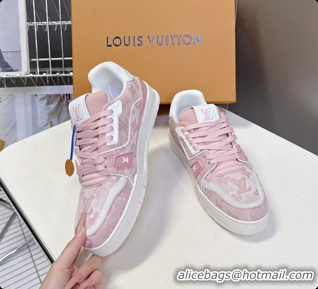 Top Design Louis Vuitton LV Trainer Sneakers Denim Light Pink Monogram Canvas 6062302