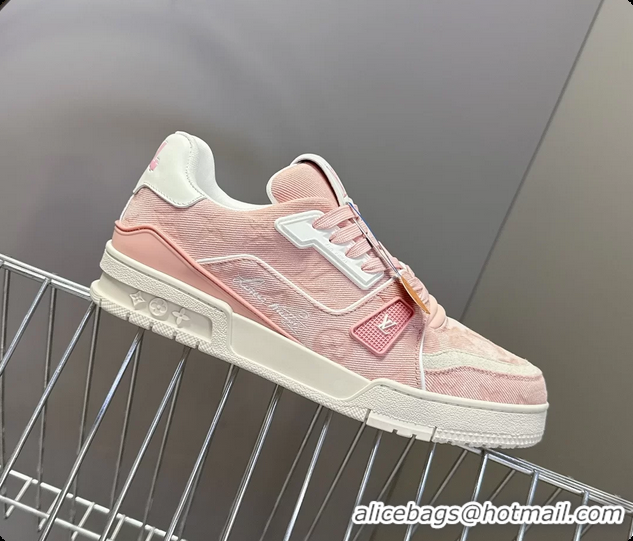 Top Design Louis Vuitton LV Trainer Sneakers Denim Light Pink Monogram Canvas 6062302