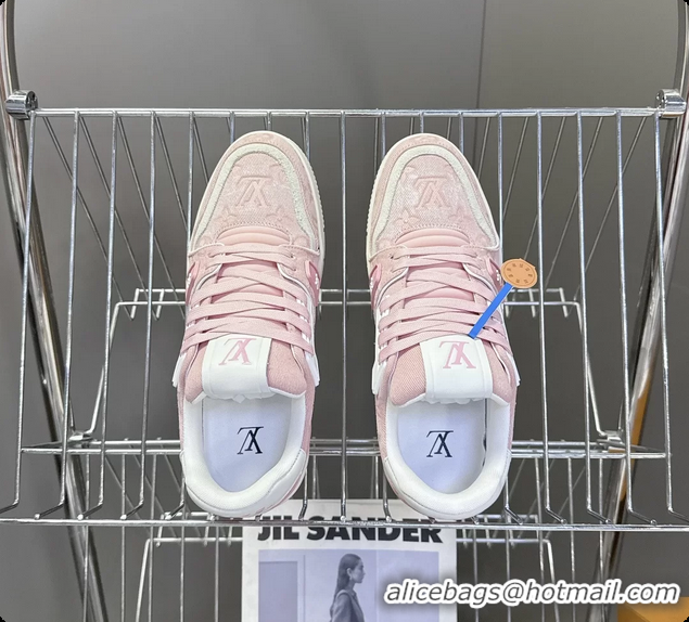 Top Design Louis Vuitton LV Trainer Sneakers Denim Light Pink Monogram Canvas 6062302