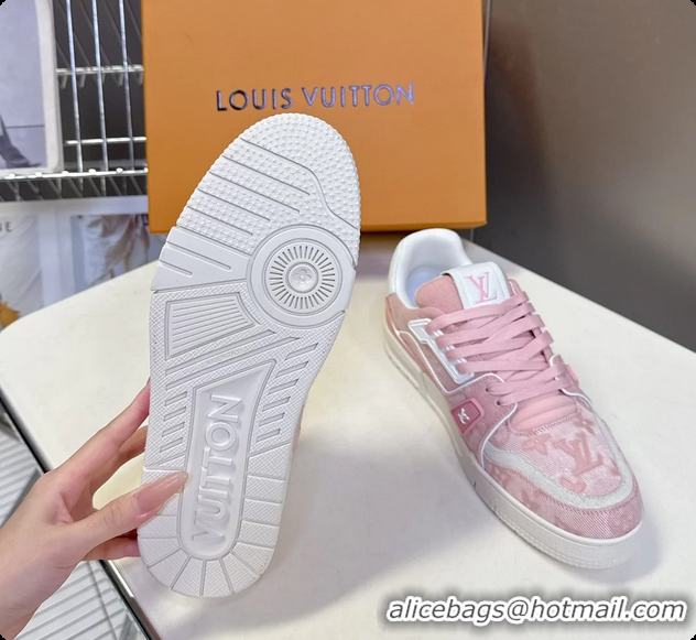 Top Design Louis Vuitton LV Trainer Sneakers Denim Light Pink Monogram Canvas 6062302