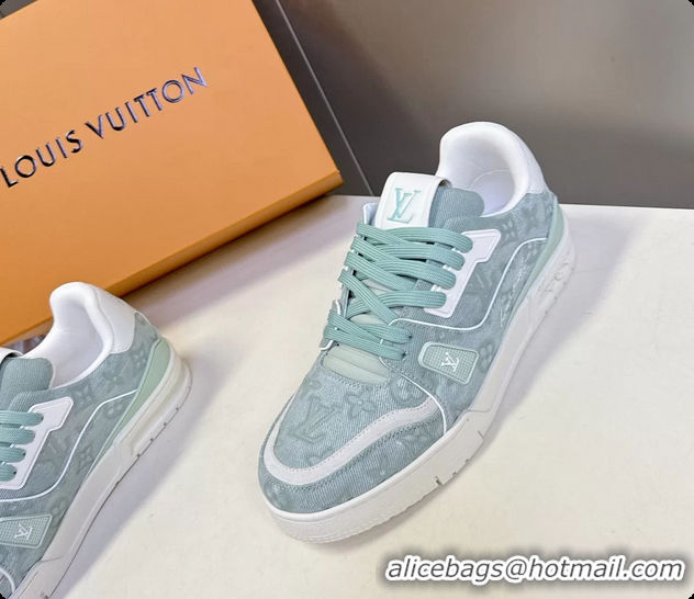 Pretty Style Louis Vuitton LV Trainer Sneakers Denim Light Green Monogram Canvas 6062302