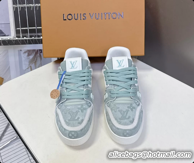 Pretty Style Louis Vuitton LV Trainer Sneakers Denim Light Green Monogram Canvas 6062302