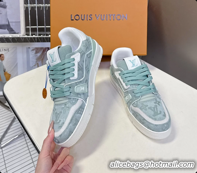 Pretty Style Louis Vuitton LV Trainer Sneakers Denim Light Green Monogram Canvas 6062302