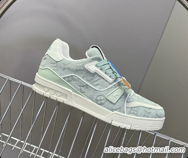 Pretty Style Louis Vuitton LV Trainer Sneakers Denim Light Green Monogram Canvas 6062302