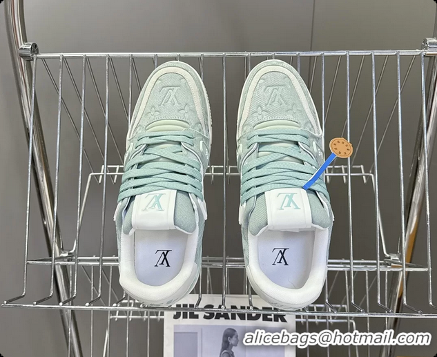Pretty Style Louis Vuitton LV Trainer Sneakers Denim Light Green Monogram Canvas 6062302