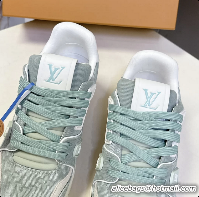 Pretty Style Louis Vuitton LV Trainer Sneakers Denim Light Green Monogram Canvas 6062302
