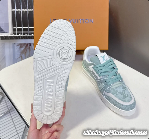 Pretty Style Louis Vuitton LV Trainer Sneakers Denim Light Green Monogram Canvas 6062302