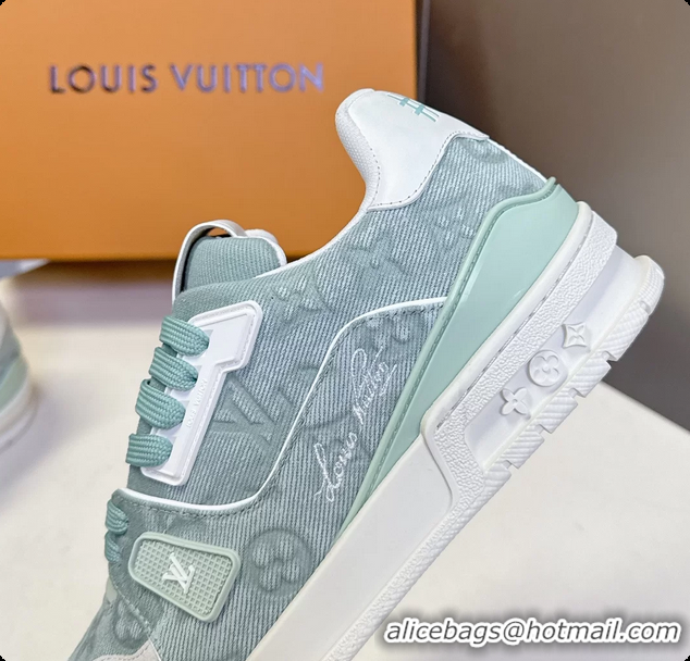 Pretty Style Louis Vuitton LV Trainer Sneakers Denim Light Green Monogram Canvas 6062302