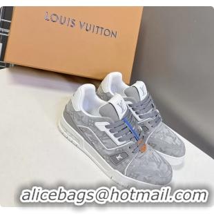 Durable Louis Vuitton LV Trainer Sneakers Denim Light Gray Monogram Canvas 6062302