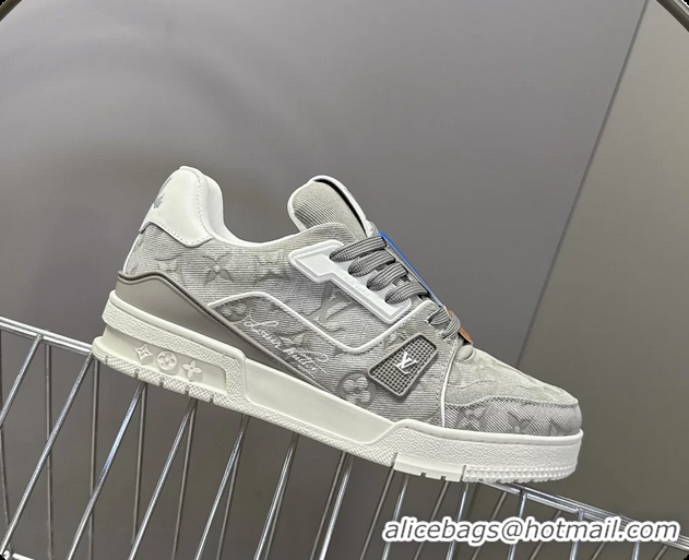Durable Louis Vuitton LV Trainer Sneakers Denim Light Gray Monogram Canvas 6062302