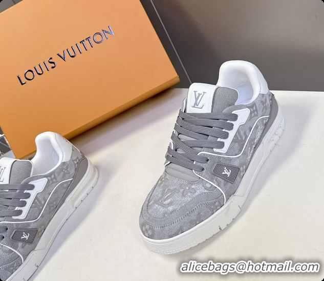 Durable Louis Vuitton LV Trainer Sneakers Denim Light Gray Monogram Canvas 6062302