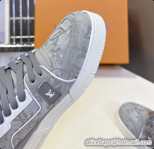 Durable Louis Vuitton LV Trainer Sneakers Denim Light Gray Monogram Canvas 6062302