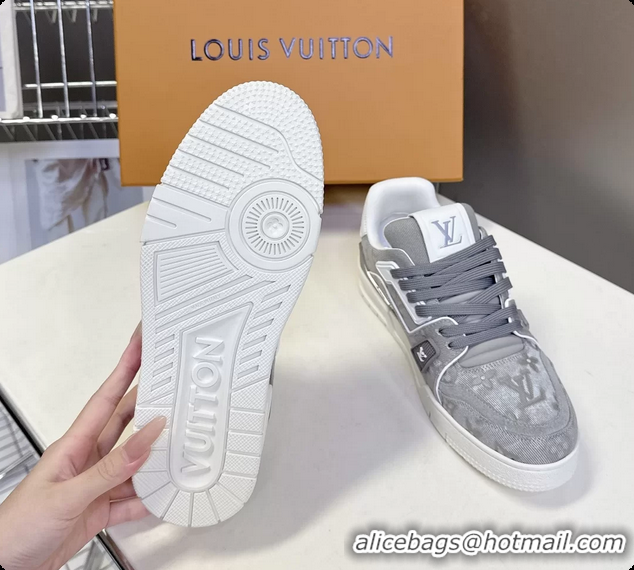 Durable Louis Vuitton LV Trainer Sneakers Denim Light Gray Monogram Canvas 6062302