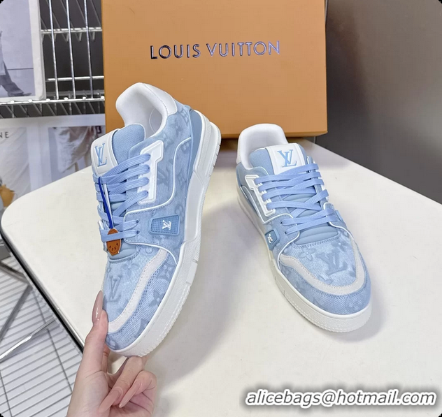 Best Product Louis Vuitton LV Trainer Sneakers Denim Blue Monogram Canvas 6062302