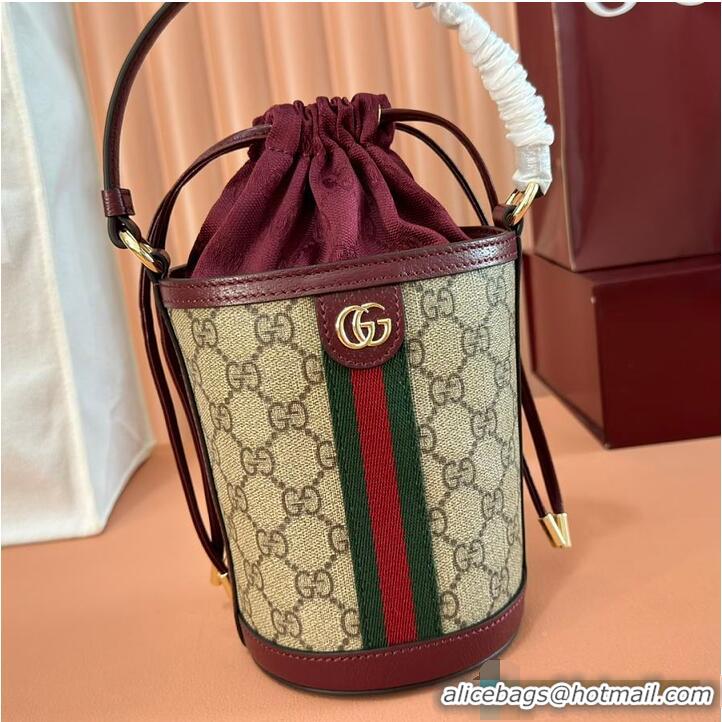 Best Product Gucci Ophidia GG Leather And Canvas Mini Bucket Bag ‎760202 Red 2026