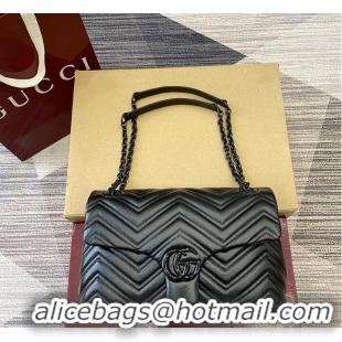 Luxury Cheap Gucci GG Marmont Leather Medium Shoulder Bag 850676 Black 2026
