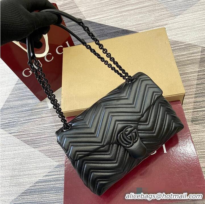 Luxury Cheap Gucci GG Marmont Leather Medium Shoulder Bag 850676 Black 2026
