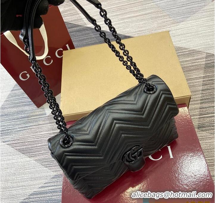 Luxury Cheap Gucci GG Marmont Leather Medium Shoulder Bag 850676 Black 2026