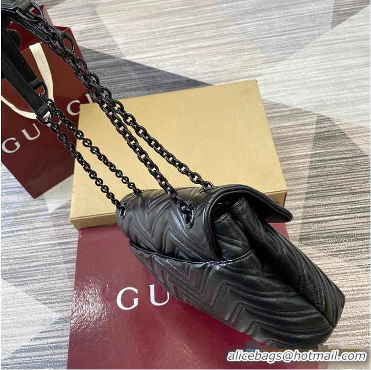 Luxury Cheap Gucci GG Marmont Leather Medium Shoulder Bag 850676 Black 2026