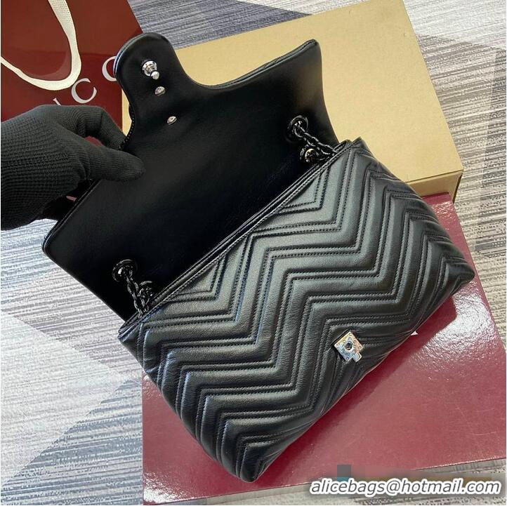 Luxury Cheap Gucci GG Marmont Leather Medium Shoulder Bag 850676 Black 2026