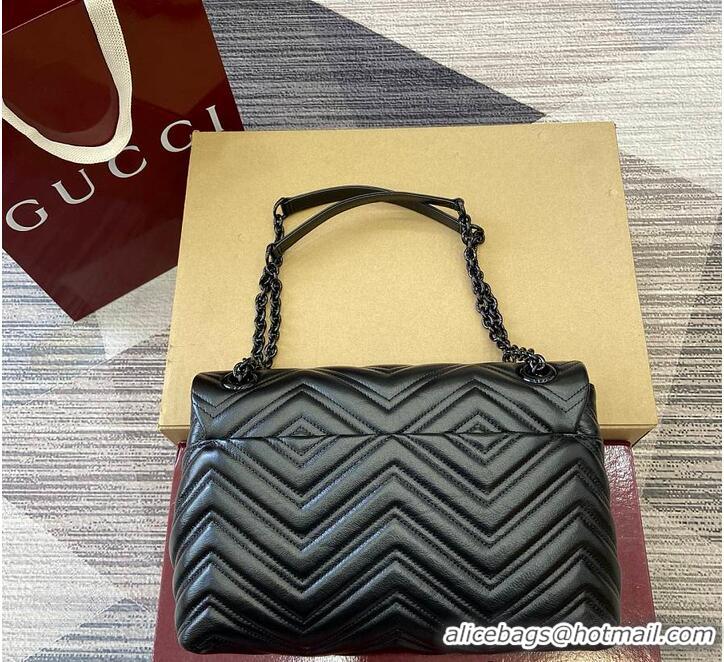 Luxury Cheap Gucci GG Marmont Leather Medium Shoulder Bag 850676 Black 2026