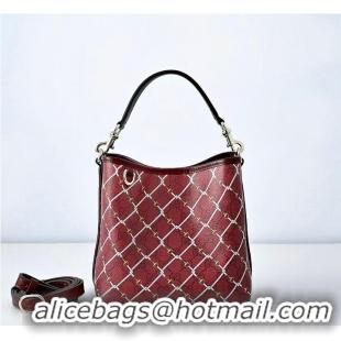 New Fashion Gucci GG Monogram Fabric Emblem Small Bucket Bag 815118 Red/Pink 2026